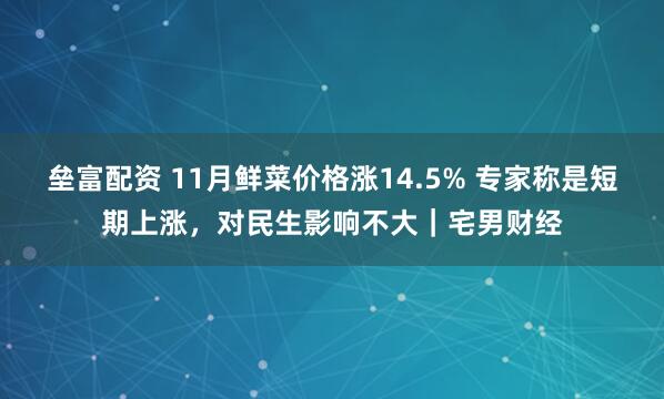 垒富配资 11月鲜菜价格涨14.5% 专家称是短期上涨，对民生影响不大｜宅男财经